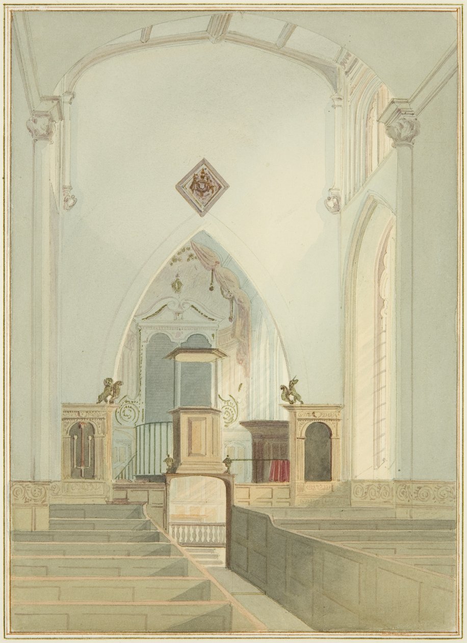 Wnętrze kościoła św Jana (akwarela na papierze) autorstwa Thomas Leeson the Elder Rowbotham