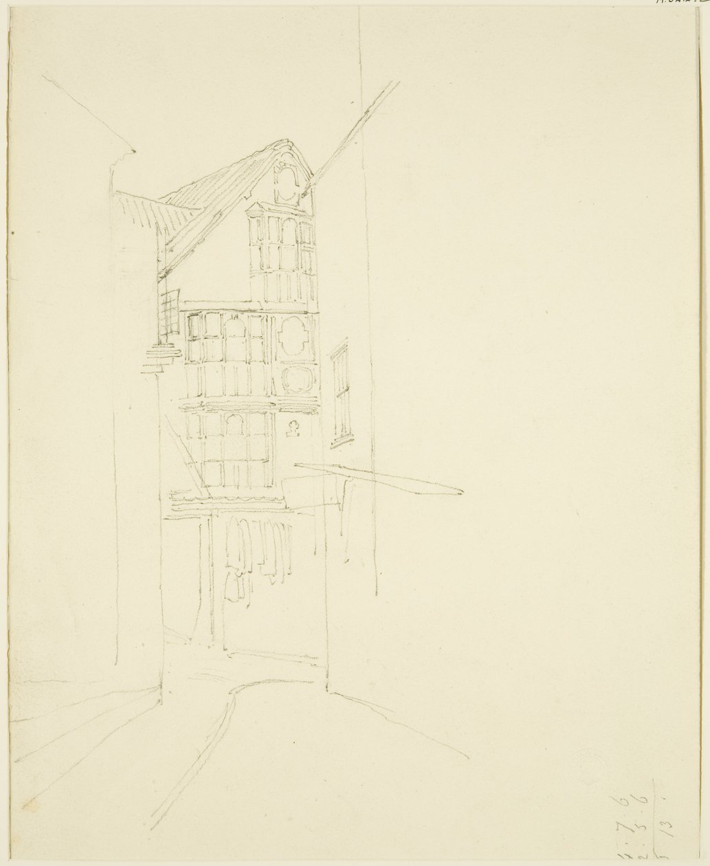 Patrząc w Pithay z Wine Street (ołówek na papierze) autorstwa Thomas Leeson the Elder Rowbotham