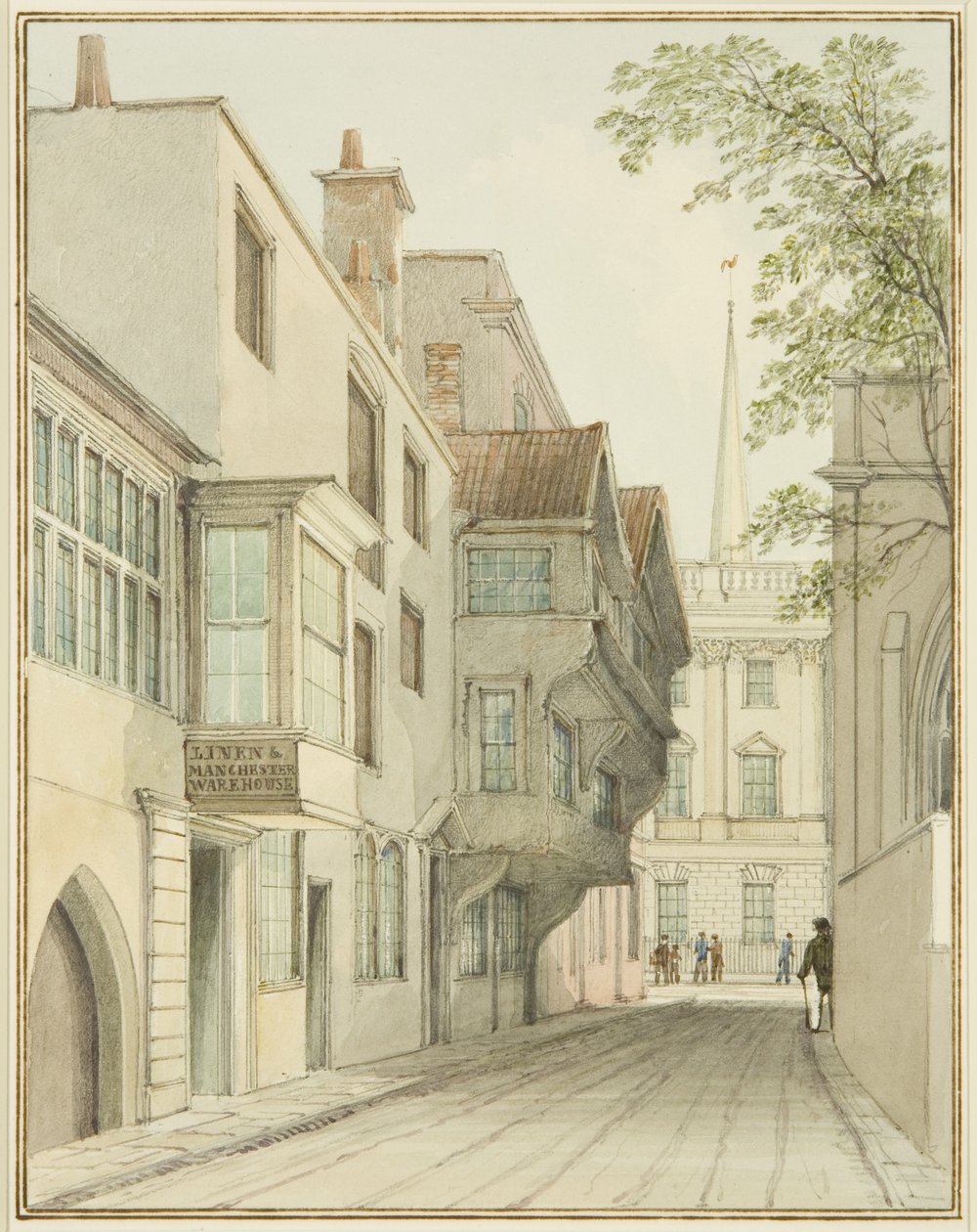 Patrząc w górę Small Street w kierunku Giełdy (akwarela na papierze) autorstwa Thomas Leeson the Elder Rowbotham