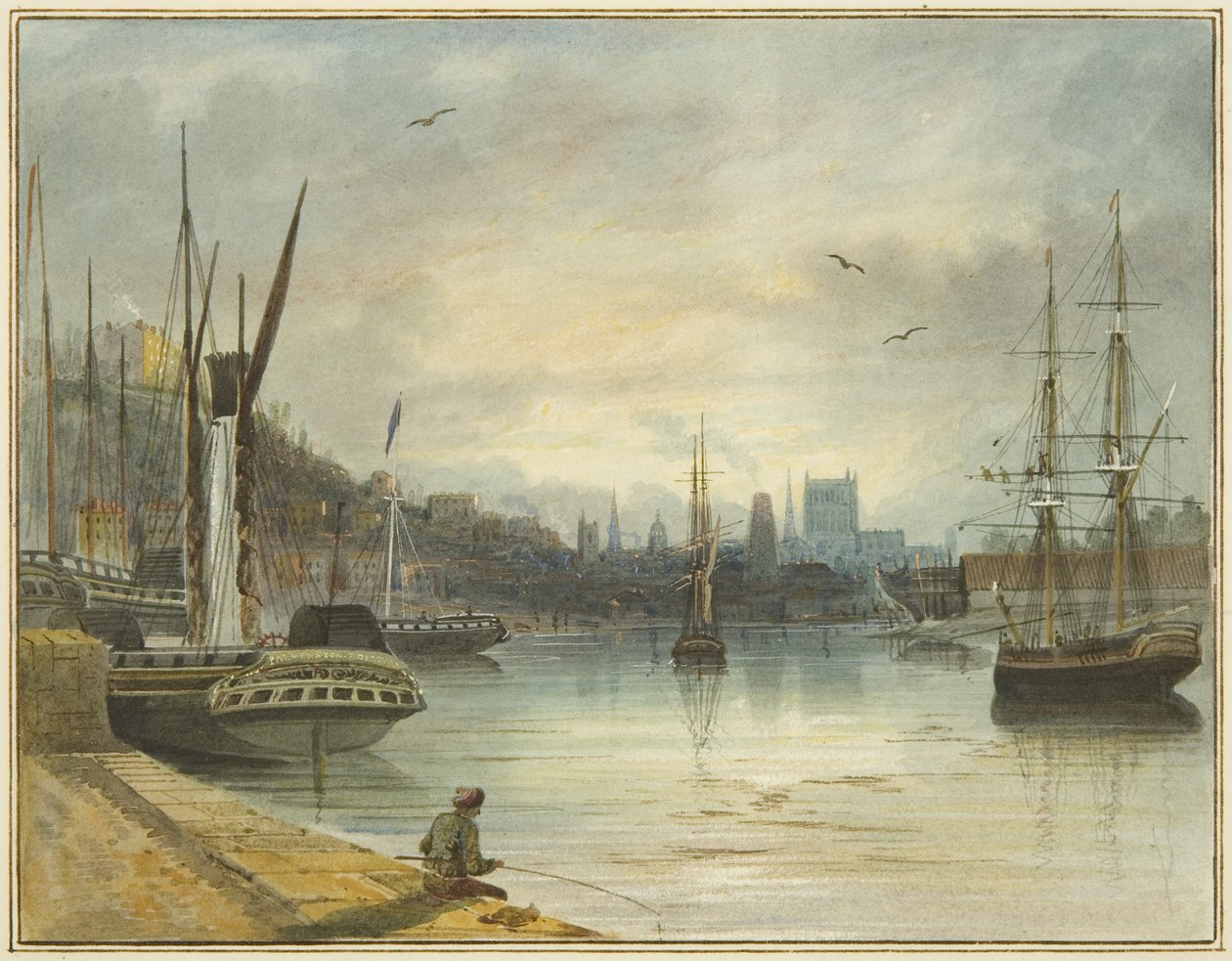 Patrząc w górę pływającego portu w kierunku katedry, od wejścia do starego pływającego doku autorstwa Thomas Leeson the Elder Rowbotham