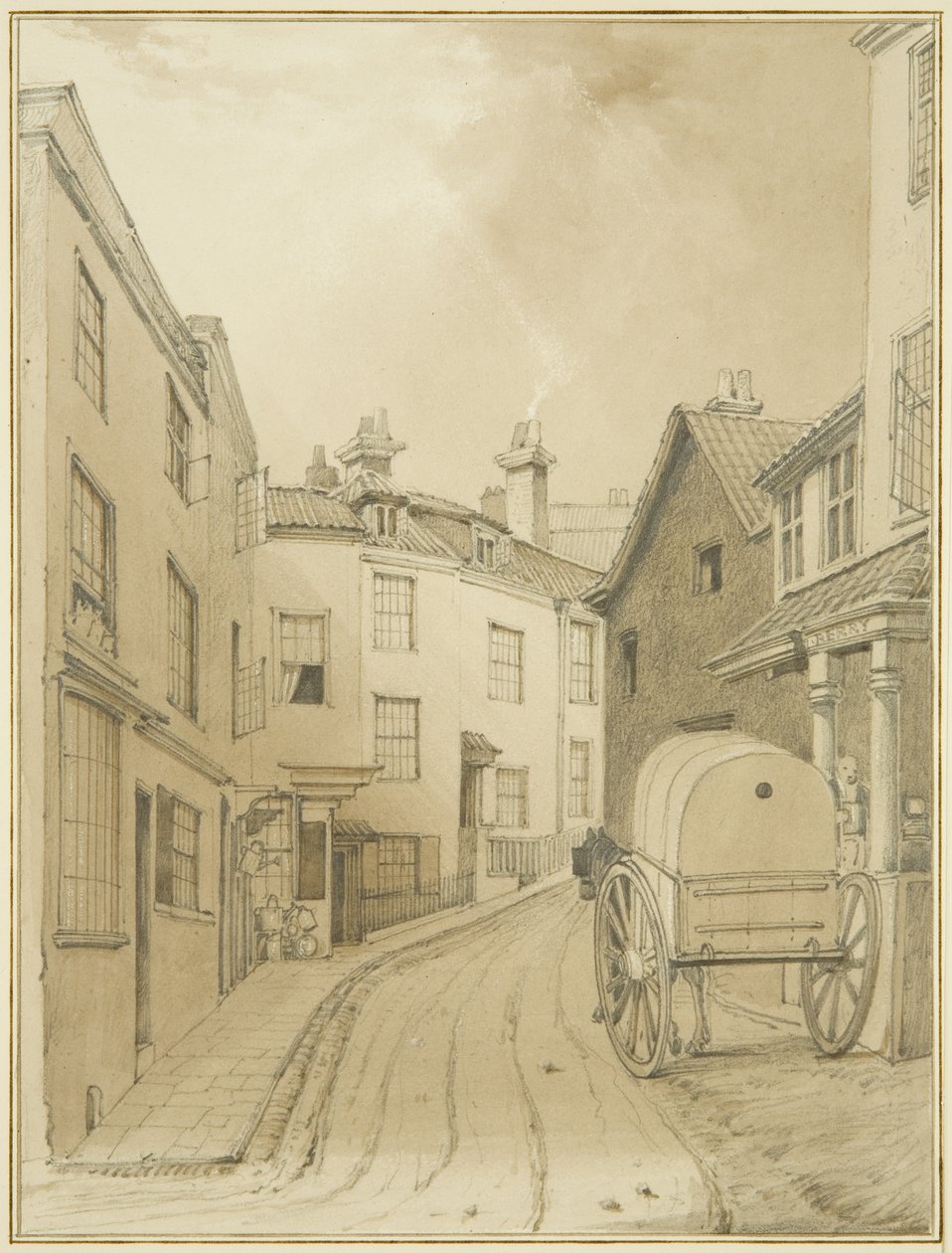 Dolny koniec Griffin Lane (akwarela na papierze) autorstwa Thomas Leeson the Elder Rowbotham
