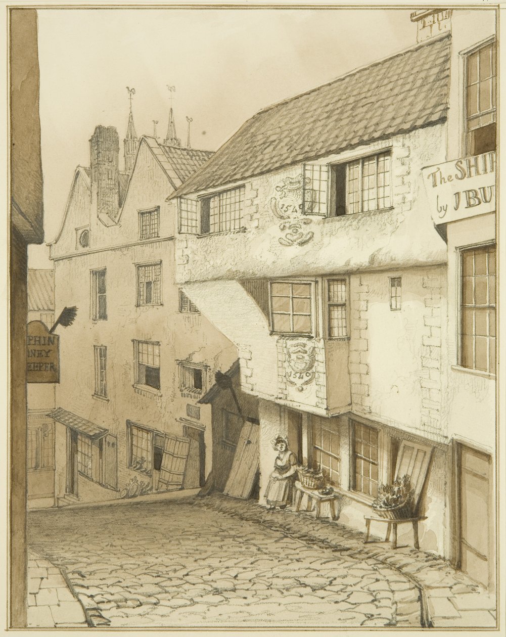 Lower End of Steep Street, z domem autorstwa Thomas Leeson the Elder Rowbotham