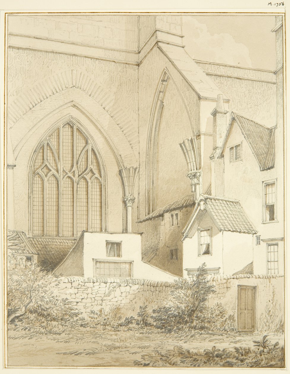 North-West Angle of Bristol Cathedral (ołówek i akwarela na papierze) autorstwa Thomas Leeson the Elder Rowbotham