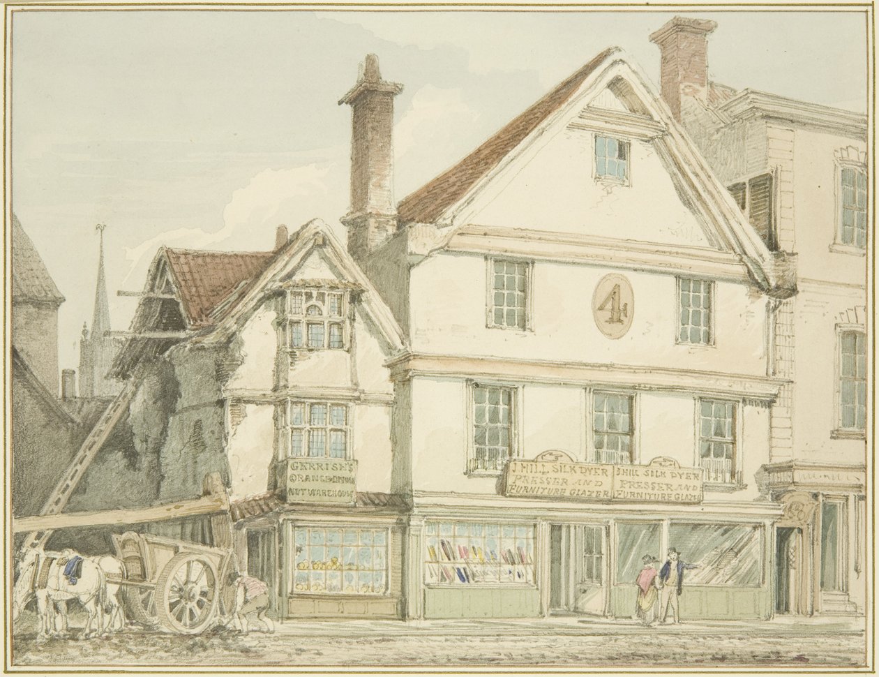 North-West Angle of Broadmead (ołówek i akwarela na papierze) autorstwa Thomas Leeson the Elder Rowbotham