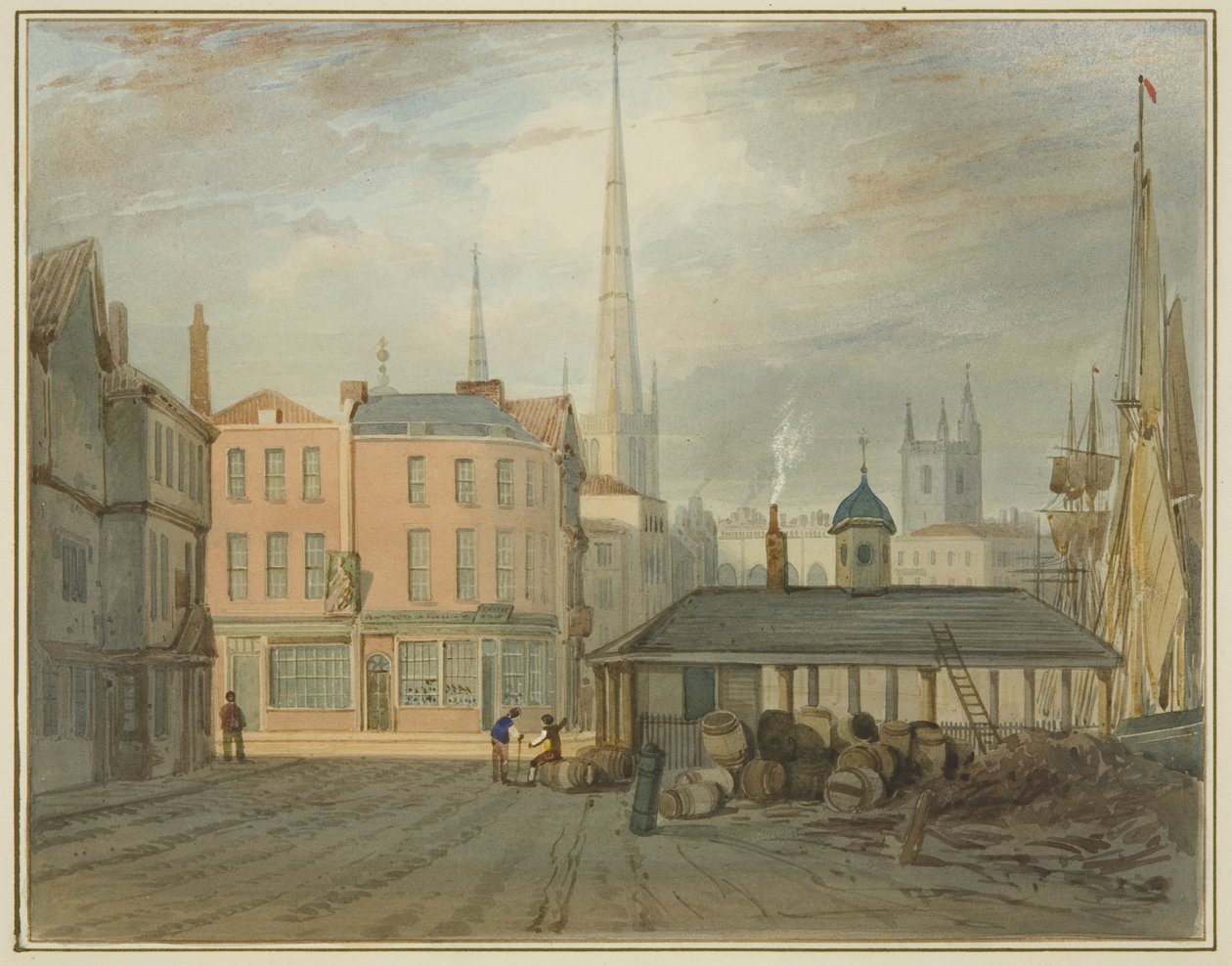 North East End of King Street, pokazujący Welsh Market (akwarela na papierze) autorstwa Thomas Leeson the Elder Rowbotham