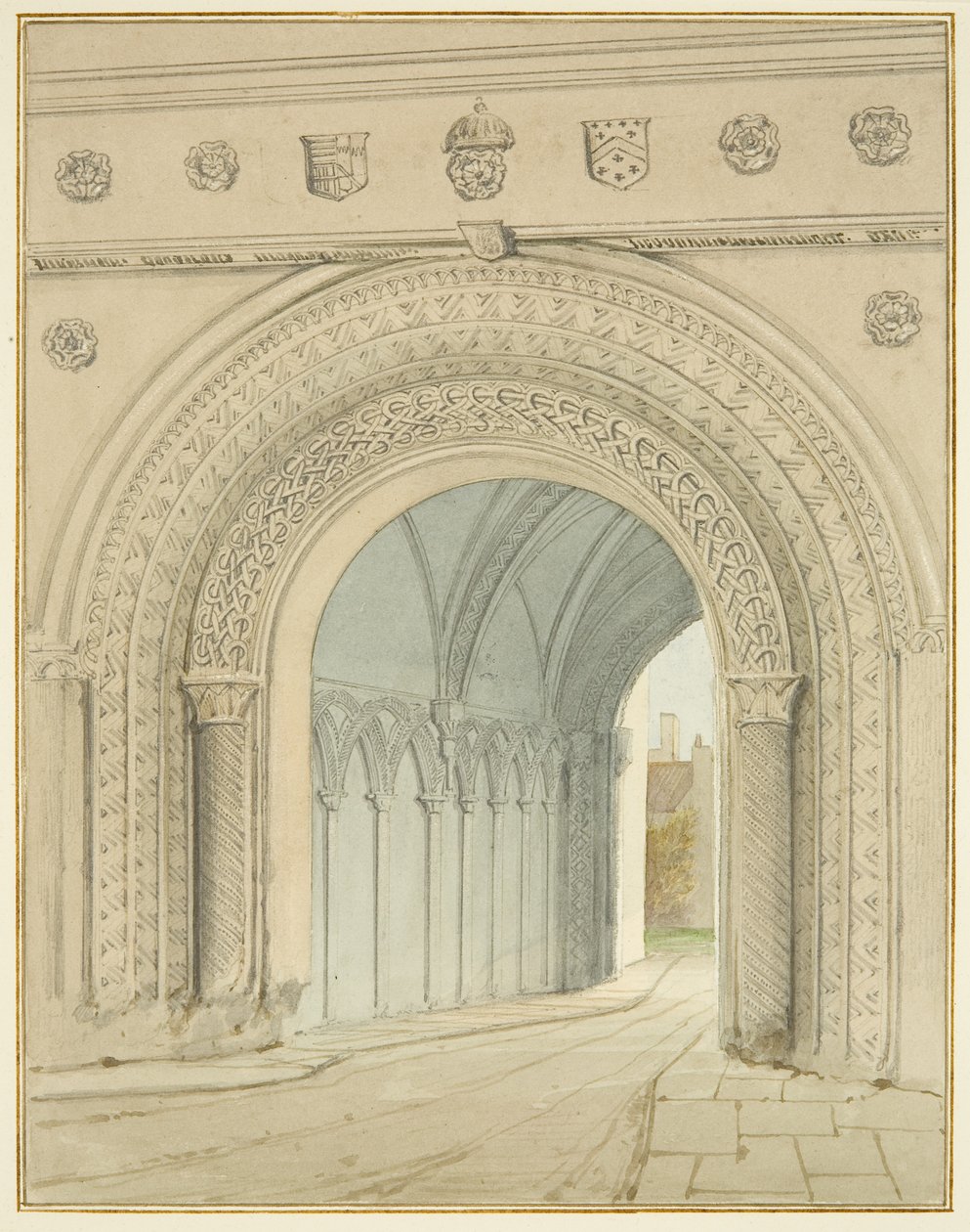 Widok północny łuku College Gateway (ołówek i akwarela na papierze) autorstwa Thomas Leeson the Elder Rowbotham