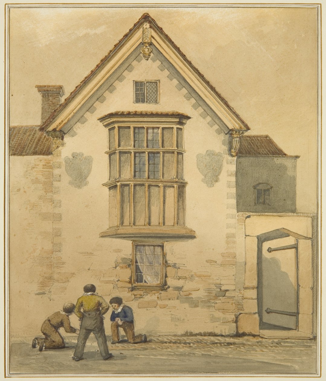 Stary Dom zwany Pałacem przy Pile Street (akwarela na papierze) autorstwa Thomas Leeson the Elder Rowbotham