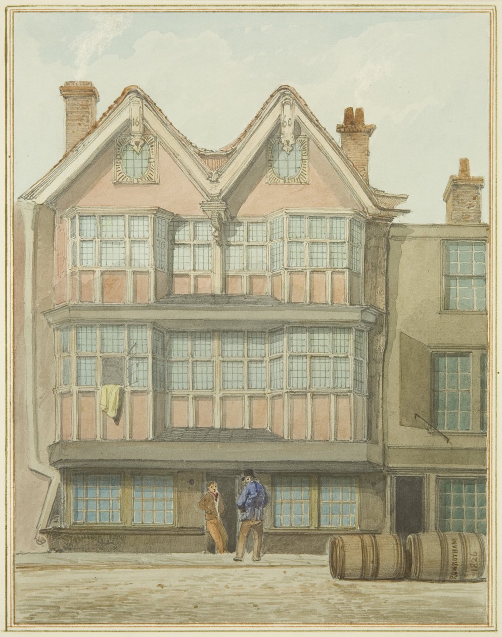 Stare domy w West Side, Marsh Street (akwarela na papierze) autorstwa Thomas Leeson the Elder Rowbotham