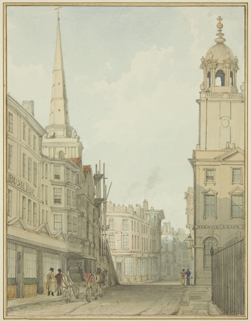 Część Corn Street i Wine Street (akwarela na papierze) autorstwa Thomas Leeson the Elder Rowbotham