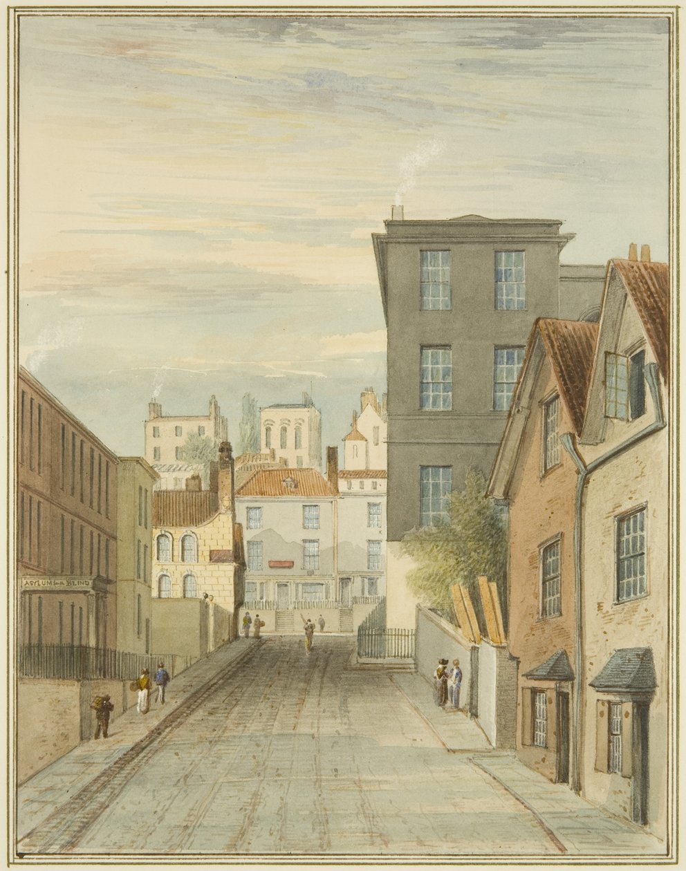 Część Magdalen (Dolna Maudlin) Lane pokazująca ambulatorium (ołówek i akwarela na papierze) autorstwa Thomas Leeson the Elder Rowbotham