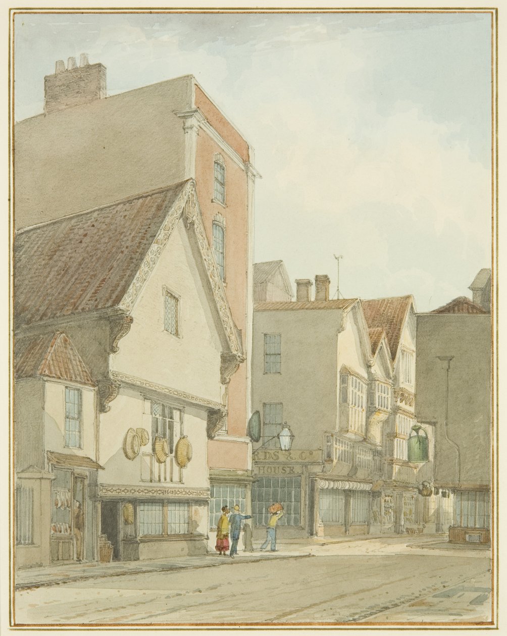 Peter Street i Mary-le-Port Street (akwarela na ołówku na papierze) autorstwa Thomas Leeson the Elder Rowbotham
