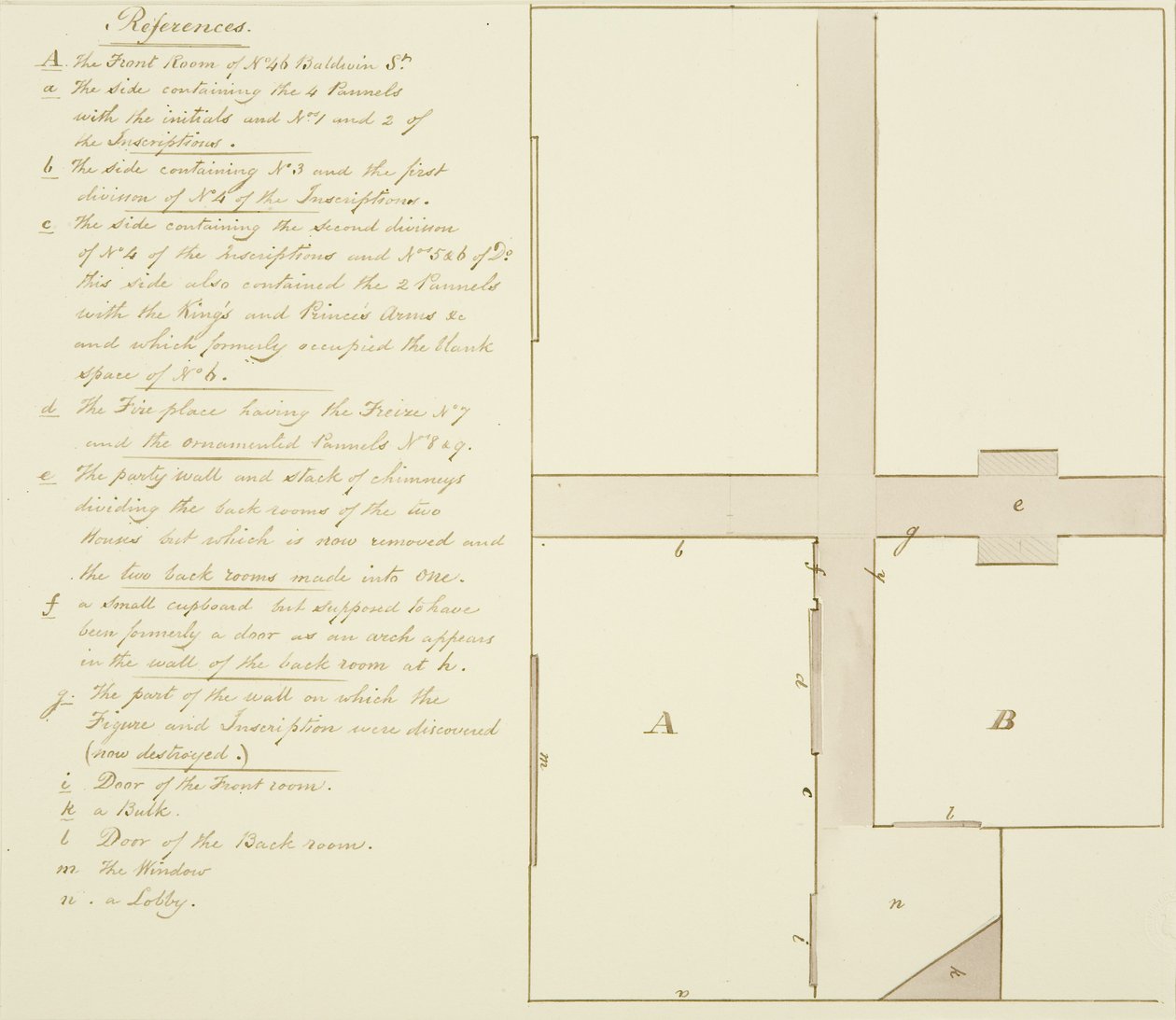 Plan 46 Baldwin Street (pióro i atrament na papierze) autorstwa Thomas Leeson the Elder Rowbotham