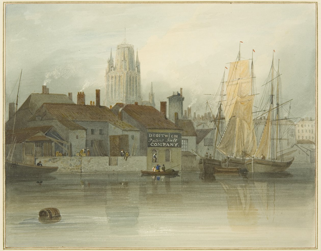 Wieża Redcliffe i powrót z Ferry Slip, Queen Square, 1826 autorstwa Thomas Leeson the Elder Rowbotham