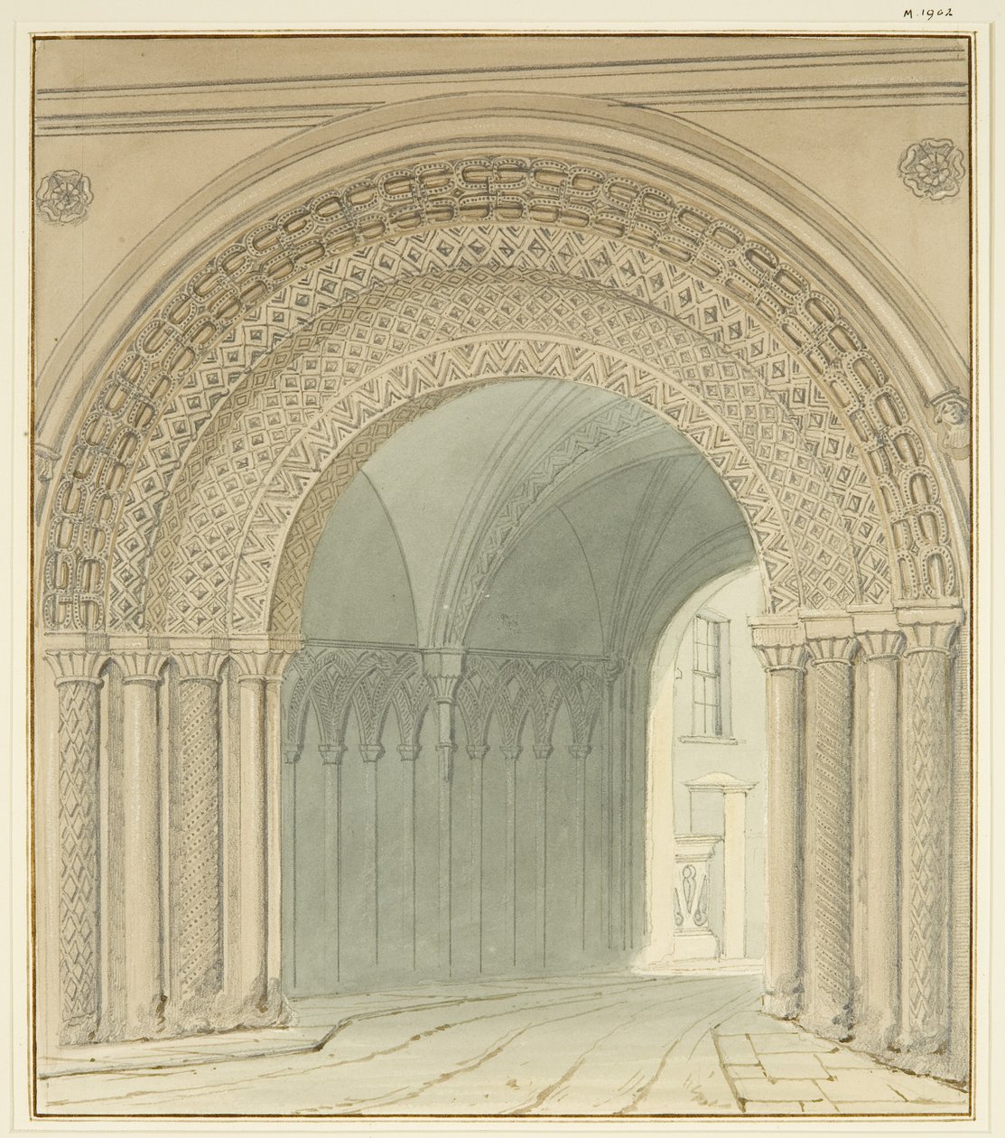 Widok południowy na College Gateway, katedrę w Bristolu (ołówek i akwarela na papierze) autorstwa Thomas Leeson the Elder Rowbotham
