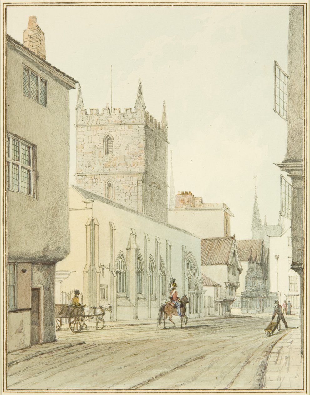 Kościół i plebania św. Piotra (akwarela na papierze) autorstwa Thomas Leeson the Elder Rowbotham