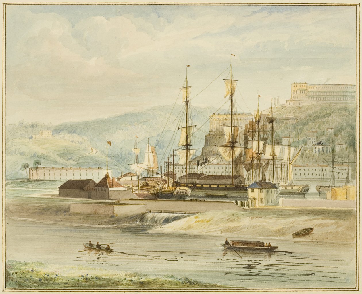 Zapora Overfall, w pobliżu pływającego doku i Cumberland Basin autorstwa Thomas Leeson the Elder Rowbotham