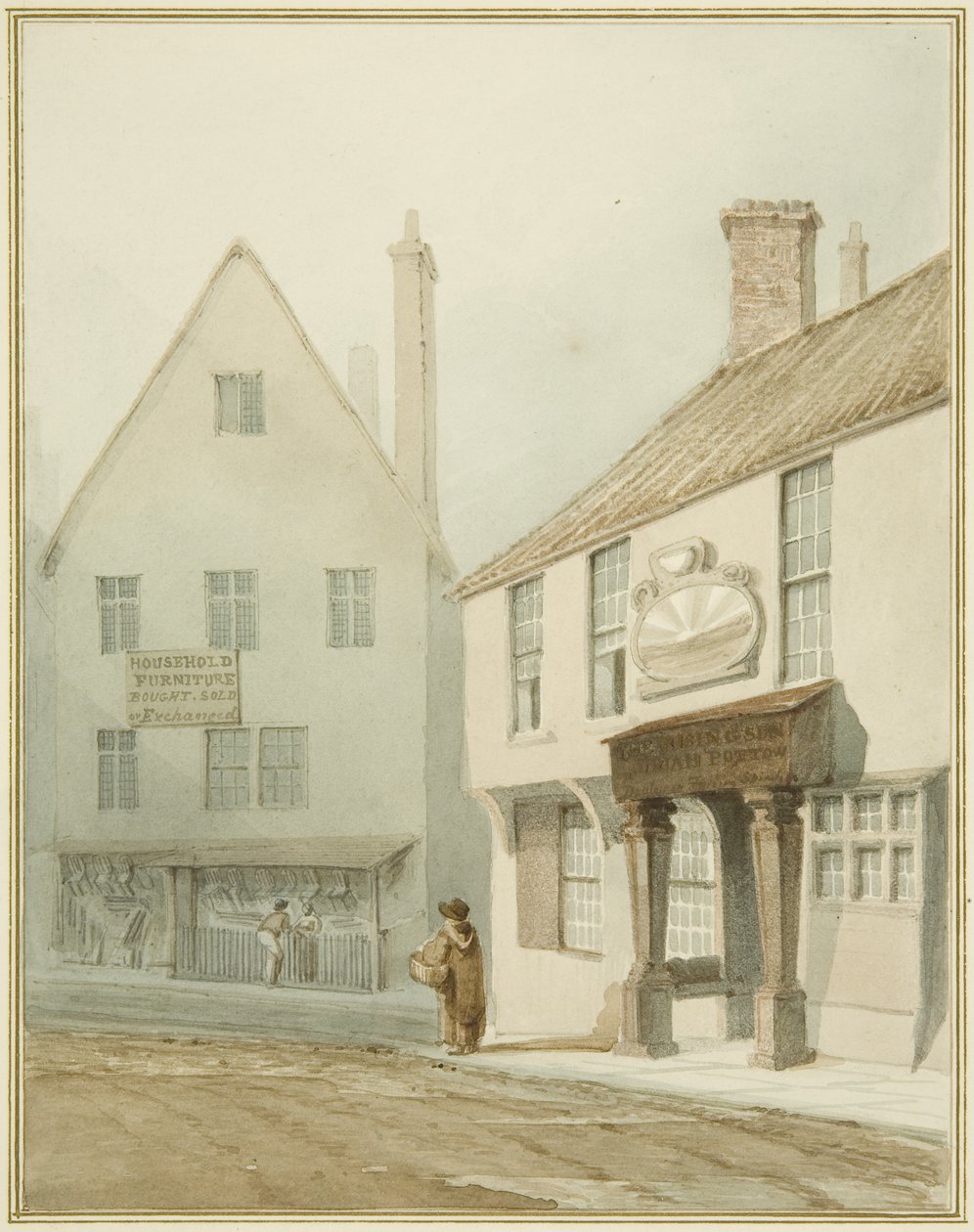 „Wschodzące słońce”, Castle Ditch (akwarela na ołówku na papierze) autorstwa Thomas Leeson the Elder Rowbotham