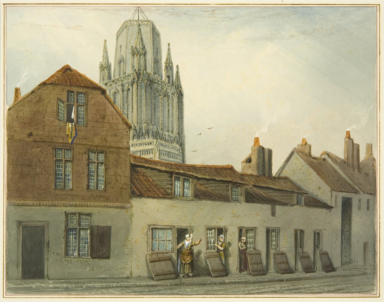 Południowa strona Pile Street (akwarela na papierze) autorstwa Thomas Leeson the Elder Rowbotham