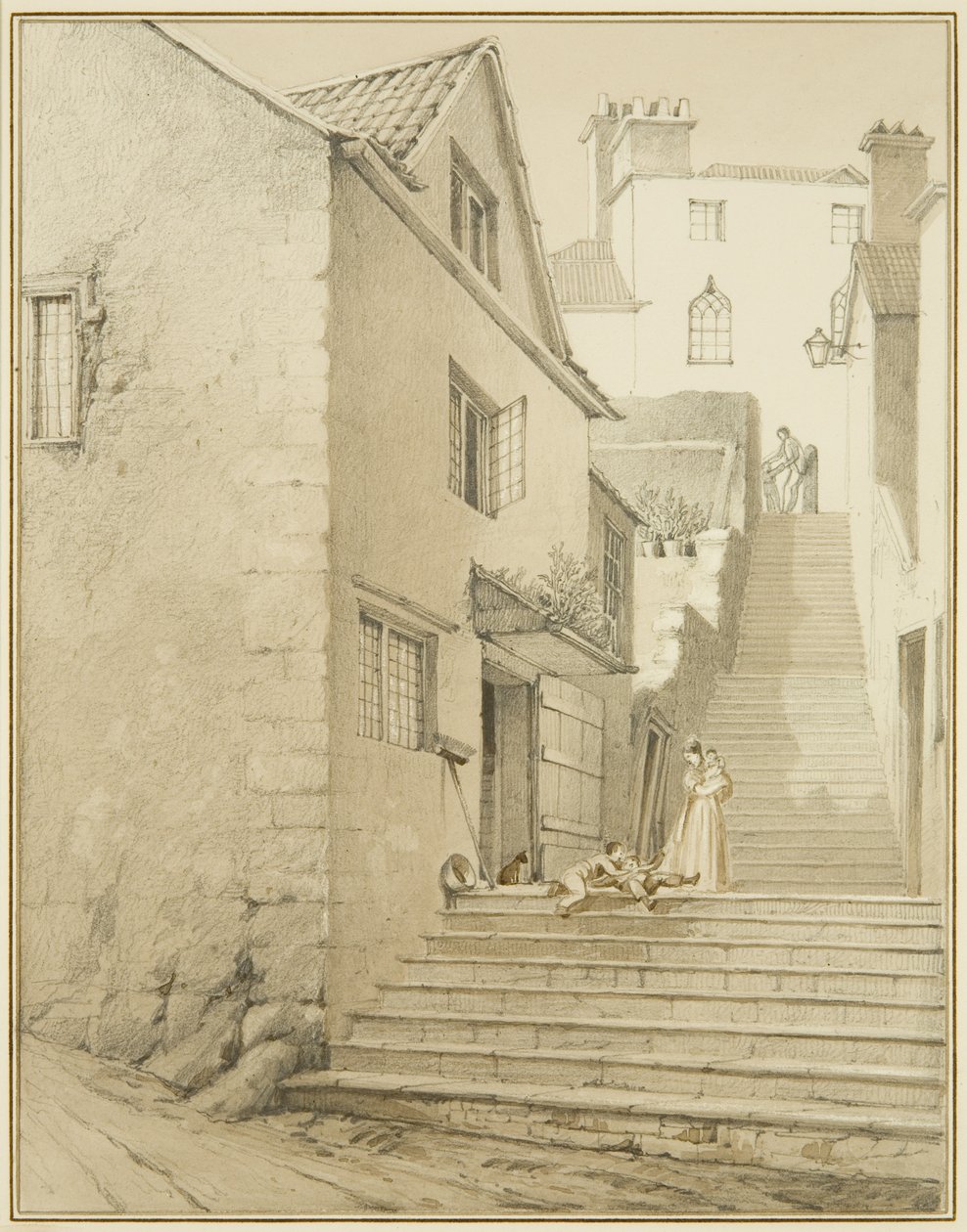 Schody łączące Griffin Lane i Church Lane (akwarela na papierze) autorstwa Thomas Leeson the Elder Rowbotham