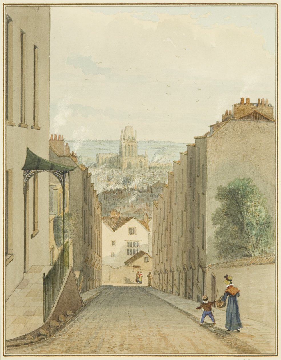 Widok ze szczytu Lodge Street (akwarela na papierze) autorstwa Thomas Leeson the Elder Rowbotham