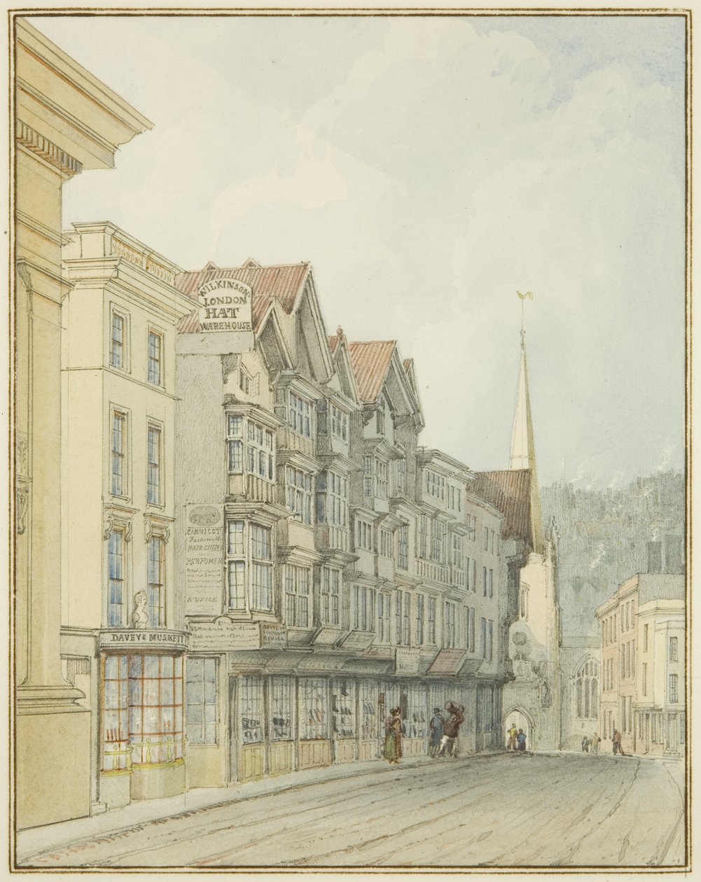 Zachodnia strona Broad Street (akwarela na papierze) autorstwa Thomas Leeson the Elder Rowbotham