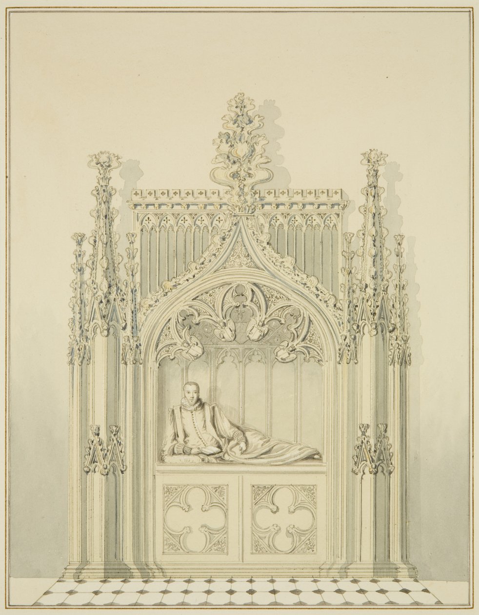 Pomnik Whitsona, pod wieżą kościoła św. Mikołaja (ołówek i akwarela na papierze) autorstwa Thomas Leeson the Elder Rowbotham