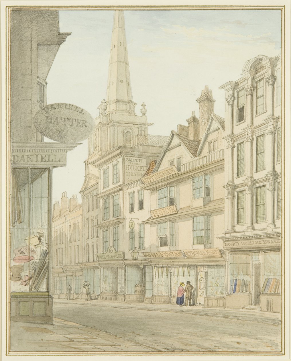 Wine Street, po prawej stronie pokazujący Dom Yeamanów (akwarela na papierze) autorstwa Thomas Leeson the Elder Rowbotham