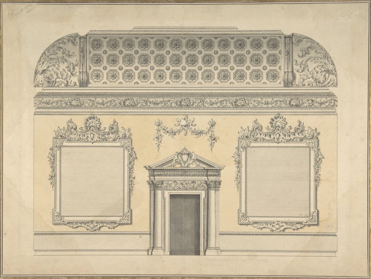 Projekt części sali rokokowej z karbowanym sufitem i ornamentem korynckim..., ok. 1750. autorstwa Thomas Lightoler.