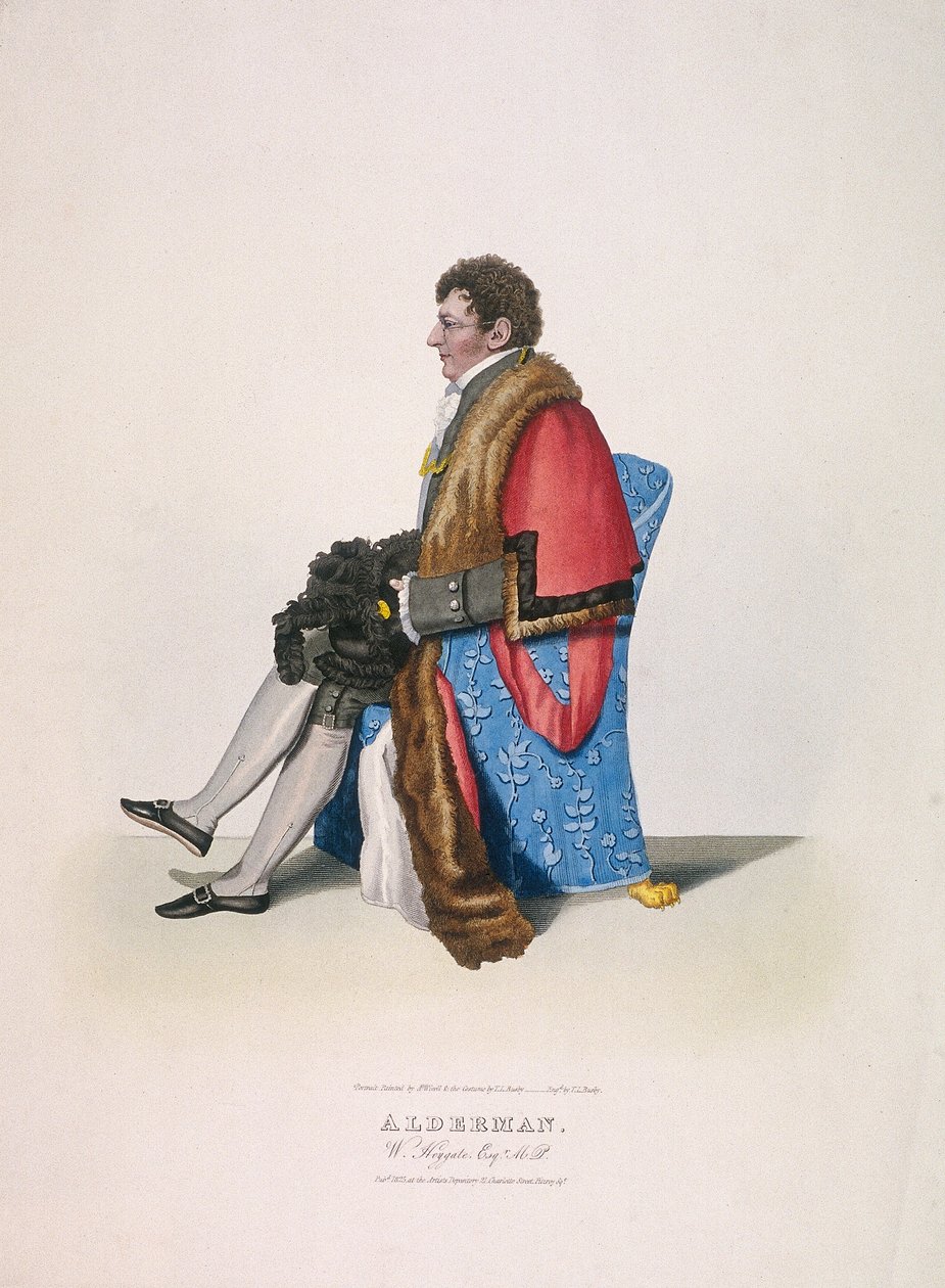 Radny Sir William Heygate, siedzący w stroju obywatelskim, pokazujący szatę i kapelusz, 1825 autorstwa Thomas Lord Busby