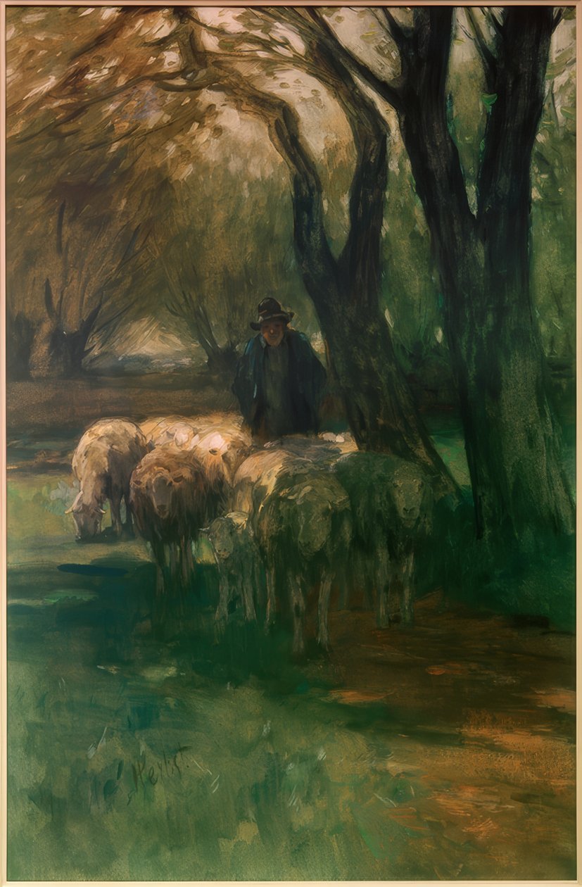 Stado owiec pod drzewami autorstwa Thomas Ludwig Herbst