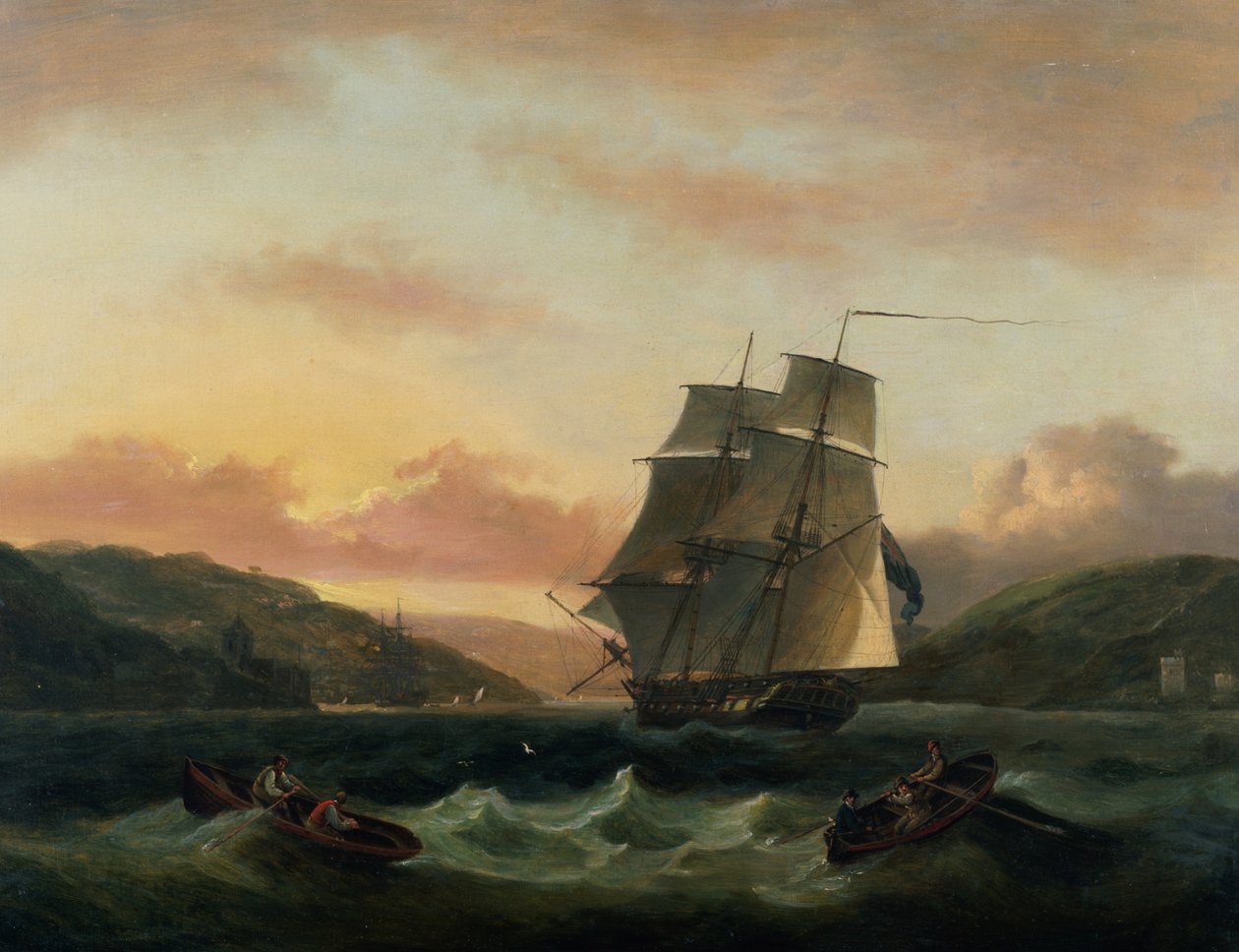Brygantyna na pełnych żaglach w porcie Dartmouth autorstwa Thomas Luny