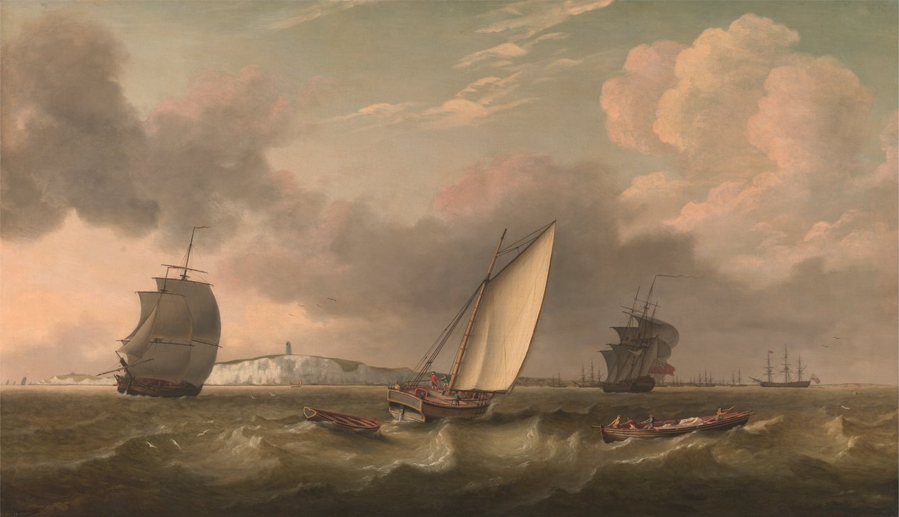 Łódź pakietowa pod żaglami na wietrze u wybrzeży South Foreland autorstwa Thomas Luny
