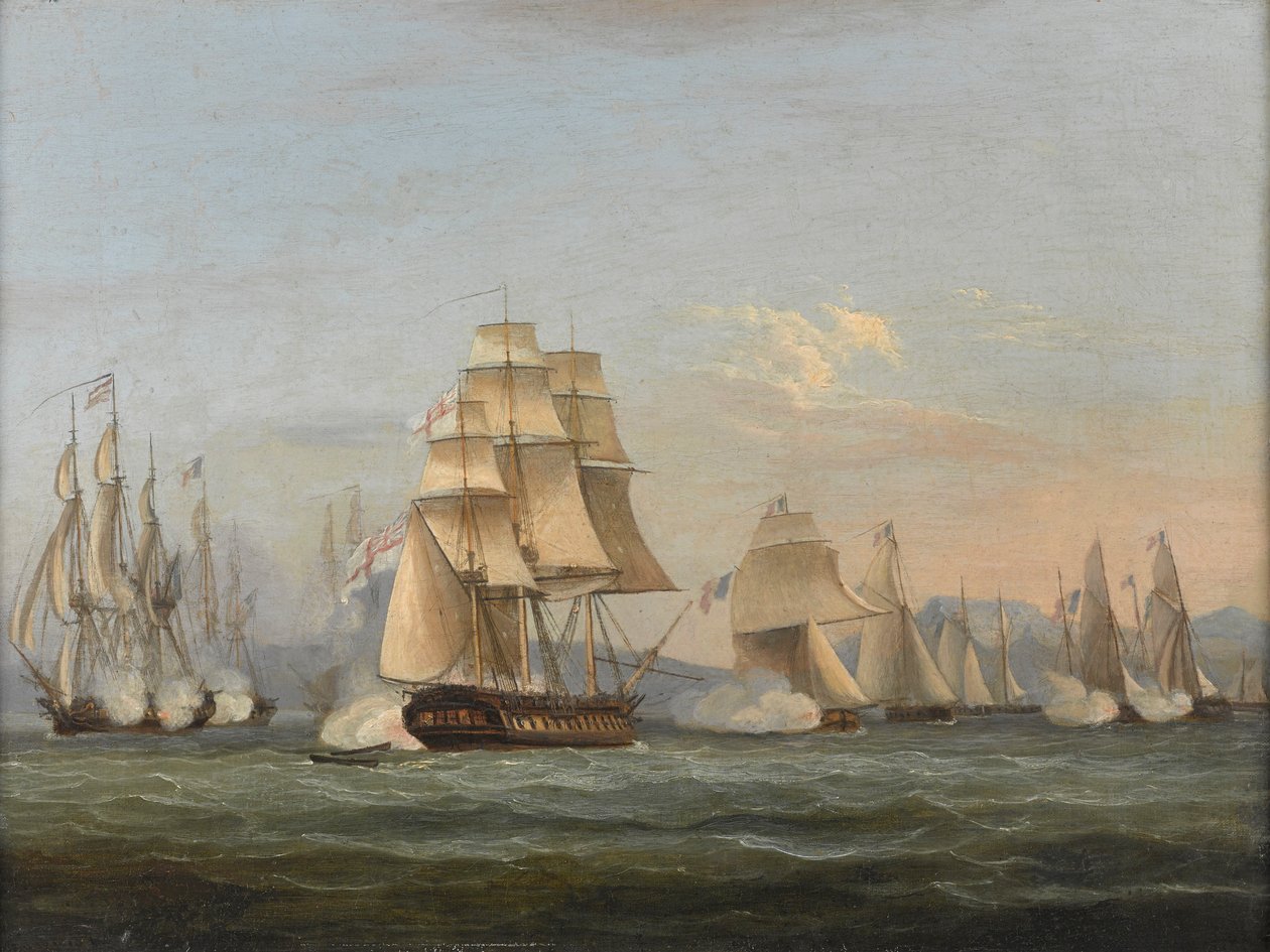 HMS Spartan & French Fregates: Początek akcji, 3 maja 1810 (Zatoka Neapolitańska) (olej na płótnie) autorstwa Thomas Luny