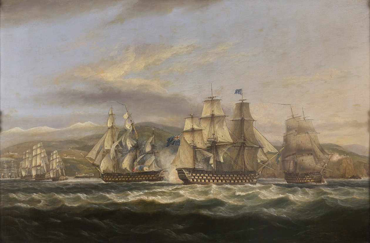 .SM. Kaledonia i H.M.S. Boyne ściga francuską flotę do Tulonu autorstwa Thomas Luny
