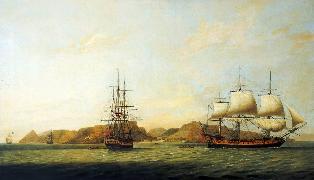Statek Kompanii Wschodnioindyjskiej "Northumberland", zbudowany w 1780 r. u wybrzeży Wyspy Świętej Heleny, kursujący między Anglią a Bengalem (Indie). autorstwa Thomas Luny
