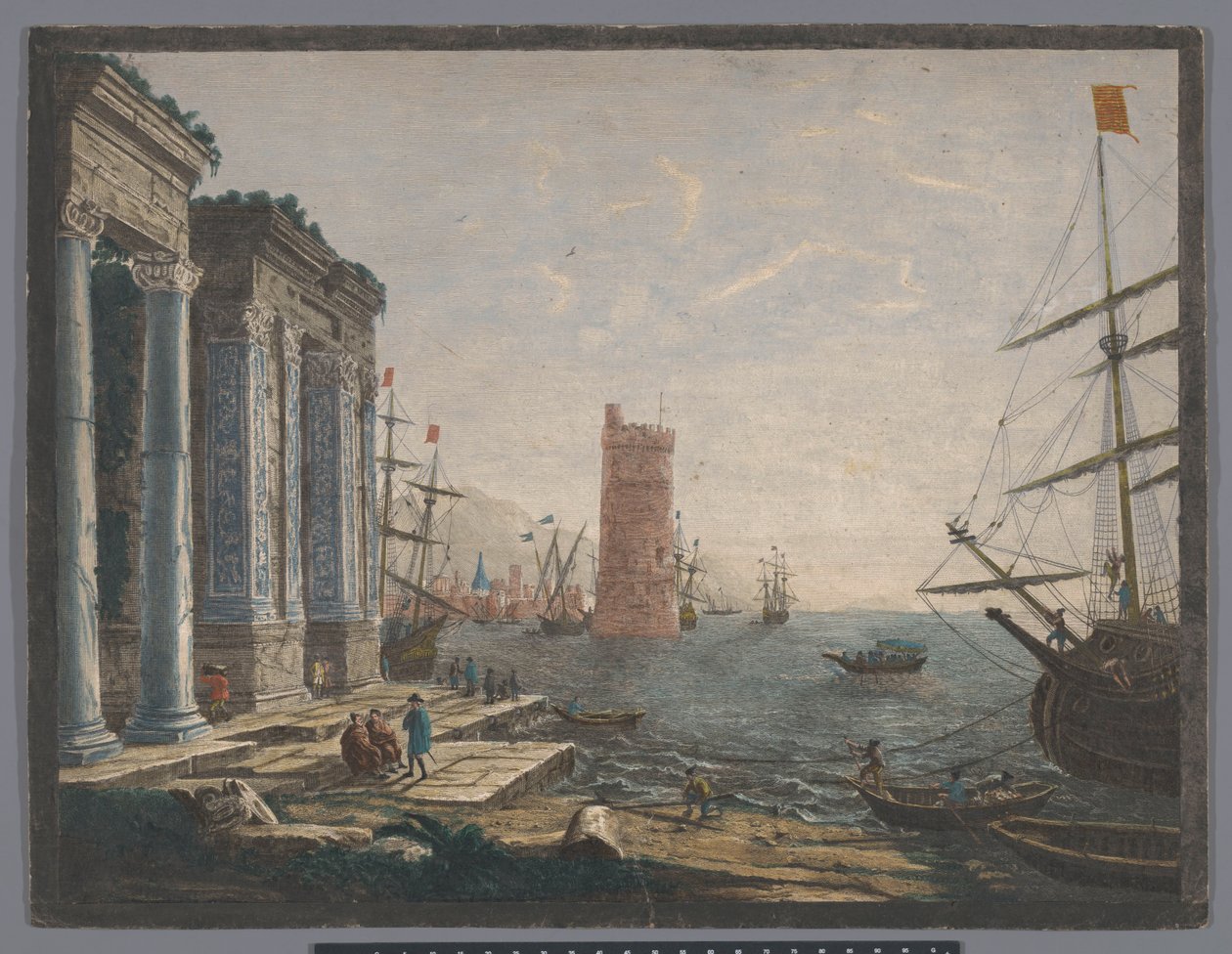 Widok na port ze statkami i łodziami na wodzie autorstwa Thomas Major