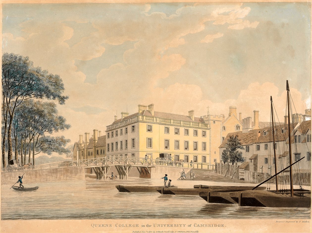Queens College na Uniwersytecie Cambridge, wyd. 1800. autorstwa Thomas Malton