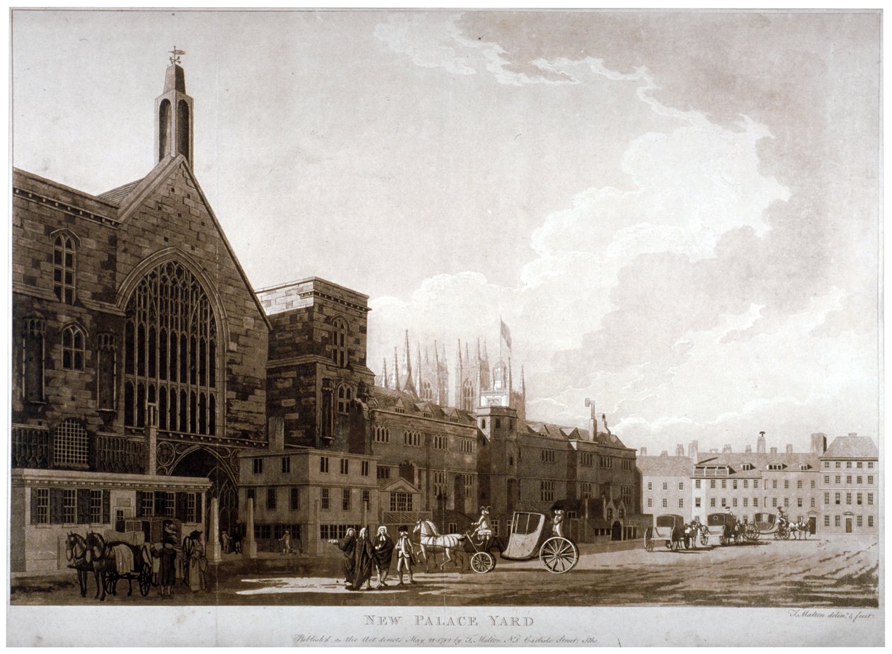 New Palace Yard i wejście do Westminster Hall, Londyn, 1782. autorstwa Thomas Malton II