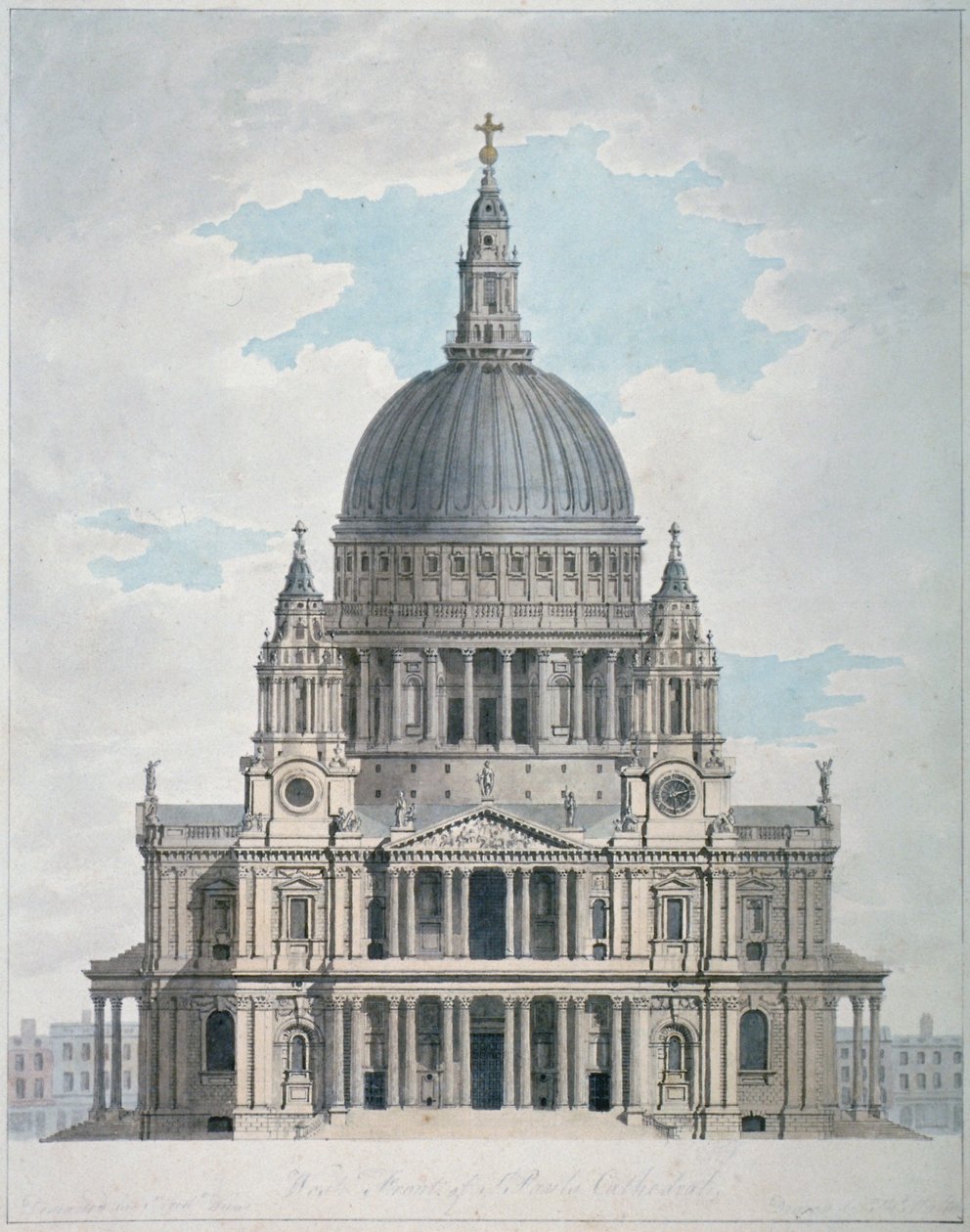 Zachodni front katedry św. Pawła, City of London, 1780 autorstwa Thomas Malton II