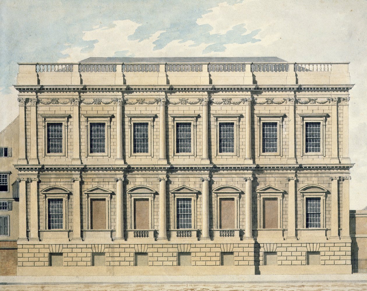 Widok Domu Bankietowego w Whitehall, Westminster, ok. 1790 autorstwa Thomas Malton Jnr.