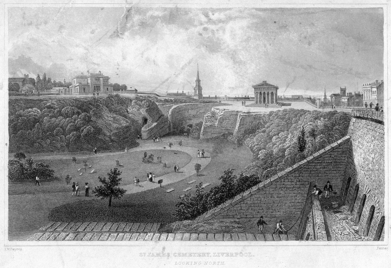 Cmentarz St James, Liverpool, patrząc na północ, XIX wiek. autorstwa Thomas Mann Baynes