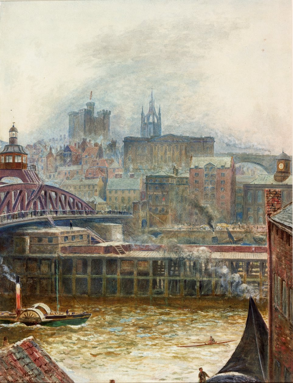 Widok Newcastle z Gateshead (kolor nadwozia na papierze (wklejony na płycie)) autorstwa Thomas Marie Madawaska Hemy