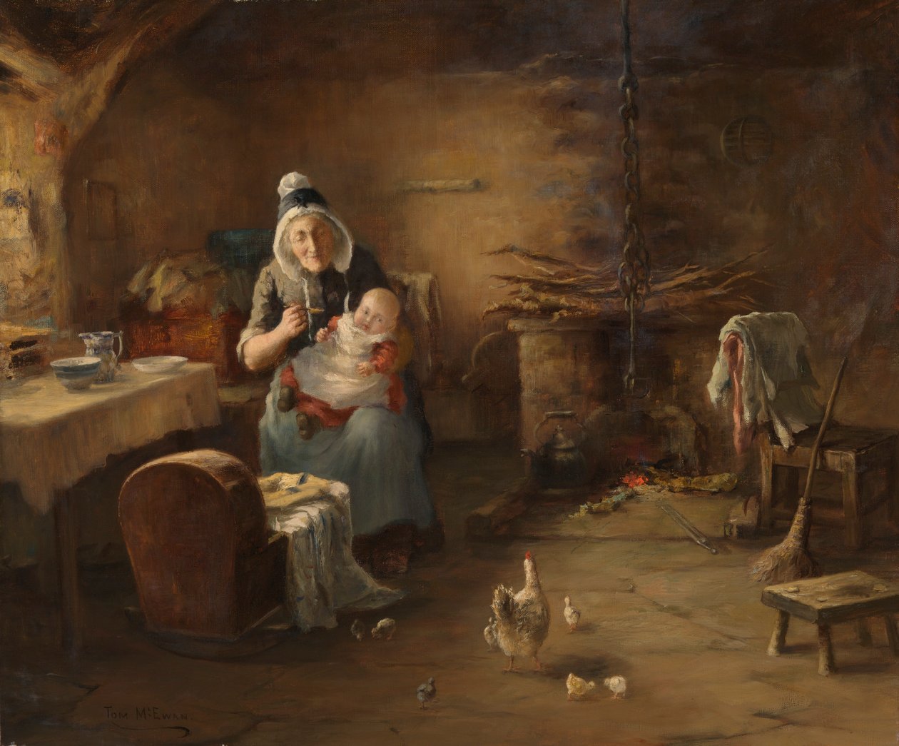 Wnętrze chaty chłopskiej (olej na płótnie) autorstwa Thomas McEwan