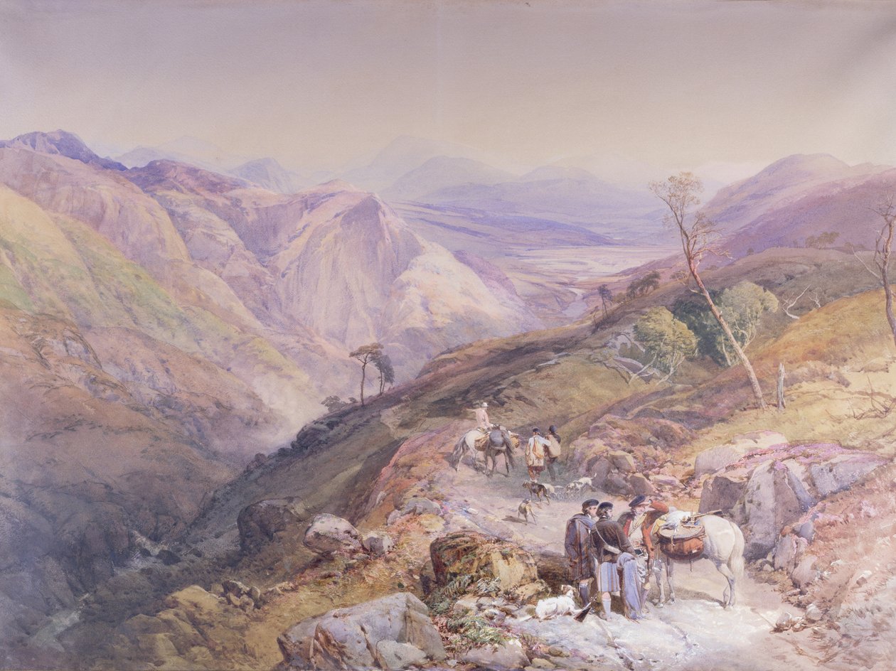 Glenshee z łokcia diabła, Aberdeenshire, patrząc w stronę Spital, 1853 (akwarela na papierze) autorstwa Thomas Miles II Richardson