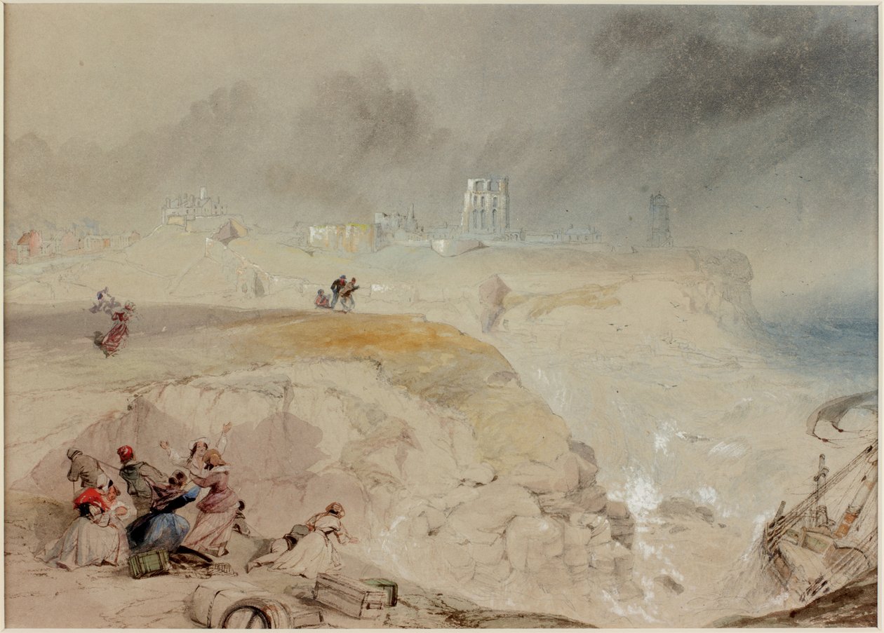 Wrak Betsy Cains na skałach w Battery Point, Tynemouth (kolor nadwozia i ołówek oraz akwarela na papierze (na pokładzie)) autorstwa Thomas Miles Richardson