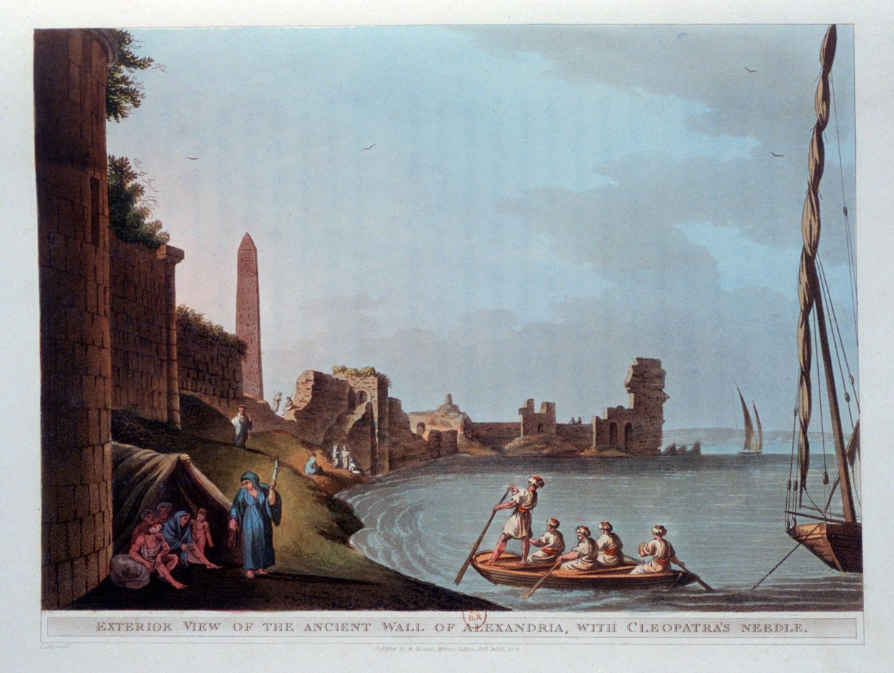 Zewnętrzny widok starożytnego muru Aleksandrii z igłą Kleopatry, 1802. autorstwa Thomas Milton