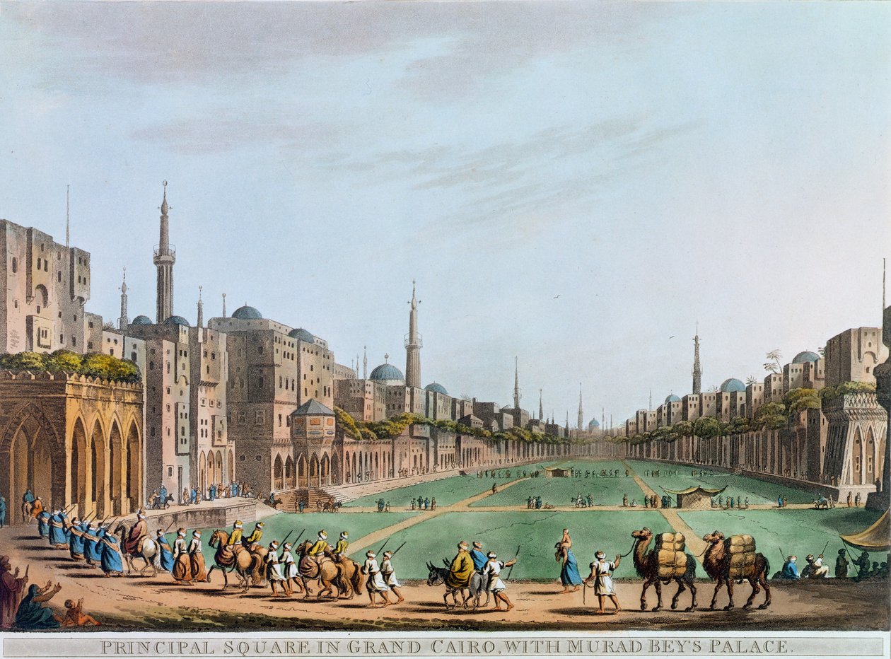 „Plac Główny w wielkim Kairze, z Pałacem Murada Beya”, Egipt, 1802 r. autorstwa Thomas Milton