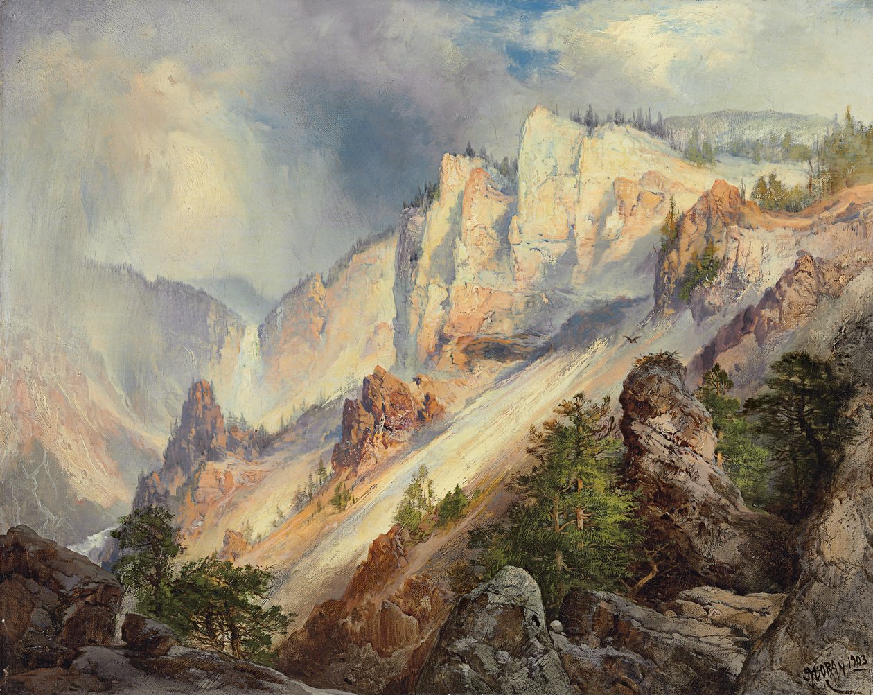 Przepływający deszcz w kanionie Yellowstone, 1903 autorstwa Thomas Moran