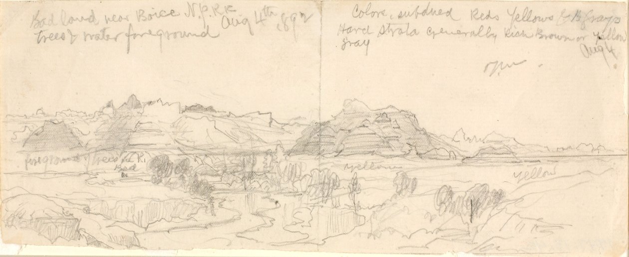 Złe ziemie w pobliżu Boise, N.P.R.R. (No. Pacific Railroad) autorstwa Thomas Moran