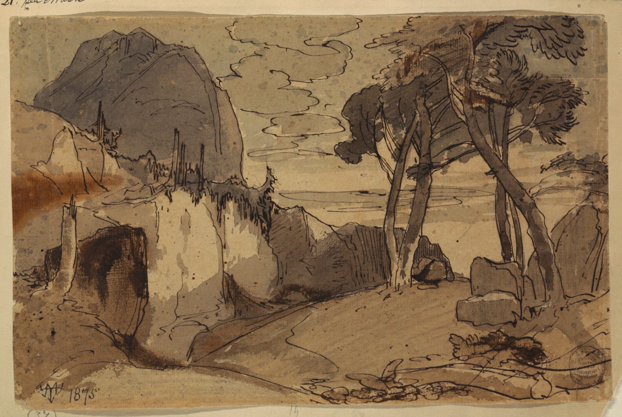 Rysunek, Droga w górskim krajobrazie, 1875 autorstwa Thomas Moran